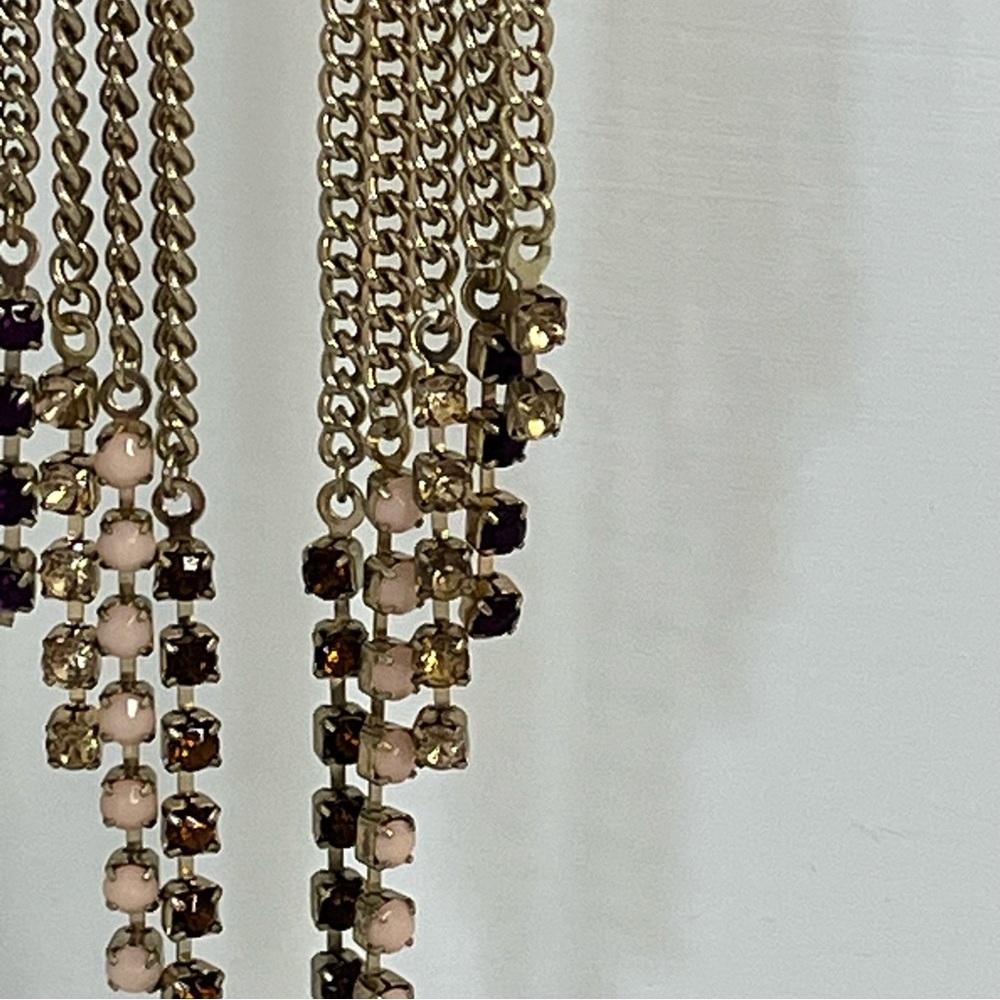 Vintage Gold Tone and Multicolor Crystal Dangle Earrings - Picture 6 of 11